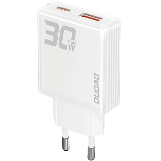 Dudao A30EU Power Adapter, 30W, 3A, 1 x USB-A - 1 x USB-C, White