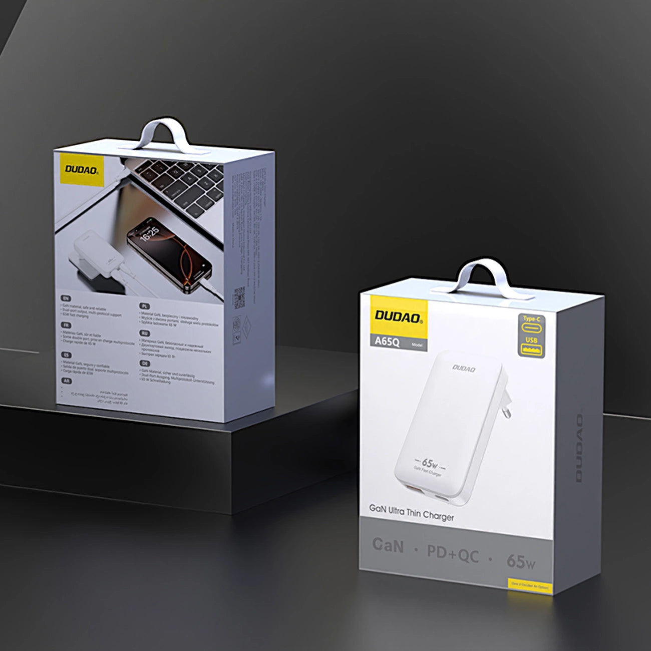 Dudao A65Q Travel Netwerkoplader, 65W, 3.25A, 1 x USB-A - 1 x USB-C, Wit