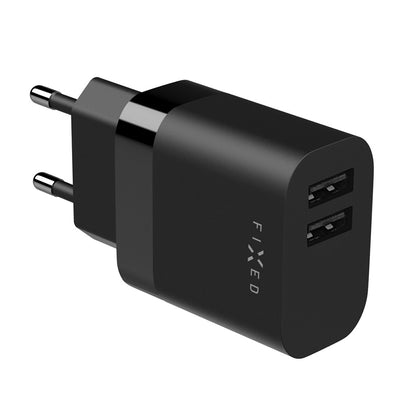 Fixed Netwerkoplader, 17W, 3A, 2 x USB-A, Zwart