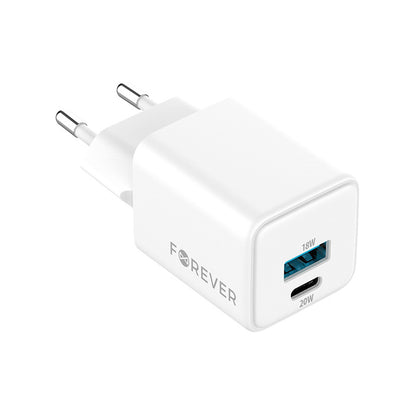 Netwerkoplader Forever TC-08-20AC, 20W, 3A, 1 x USB-A - 1 x USB-C, Wit