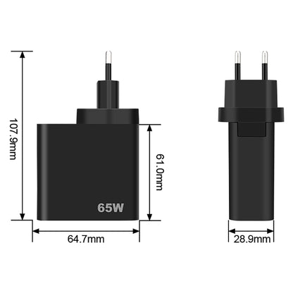 Netwerkoplader GVDA, 65W, 3A, 1 x USB-A - 1 x USB-C, Zwart 