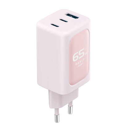 Netwerkoplader HAVIT UC260, 65W, 3A, 1 x USB-A - 2 x USB-C, Roze