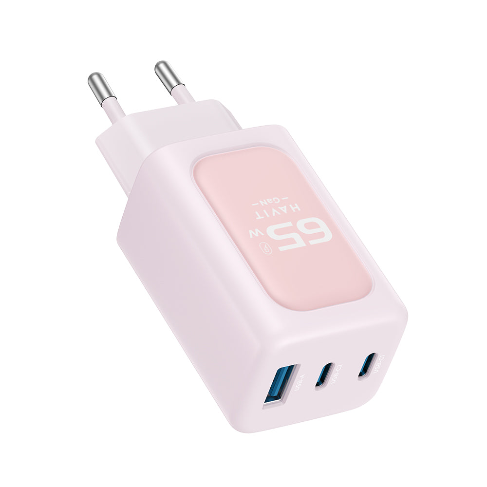 Netwerkoplader HAVIT UC260, 65W, 3A, 1 x USB-A - 2 x USB-C, Roze
