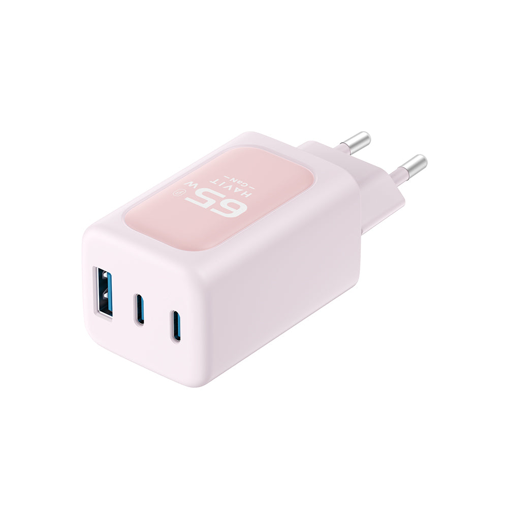 Netwerkoplader HAVIT UC260, 65W, 3A, 1 x USB-A - 2 x USB-C, Roze