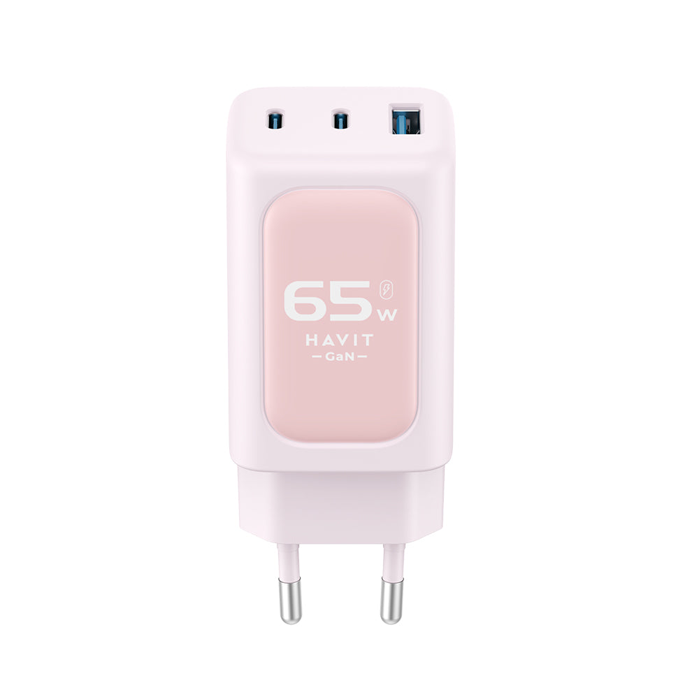 Netwerkoplader HAVIT UC260, 65W, 3A, 1 x USB-A - 2 x USB-C, Roze