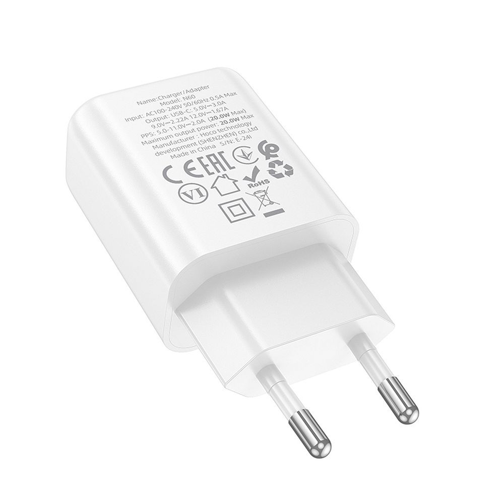 Netwerkoplader HOCO N60, 20W, 3A, 1 x USB-C, Wit