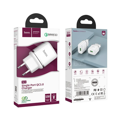 HOCO N3 Netlader, 18W, 3A, 1 x USB-A, Wit