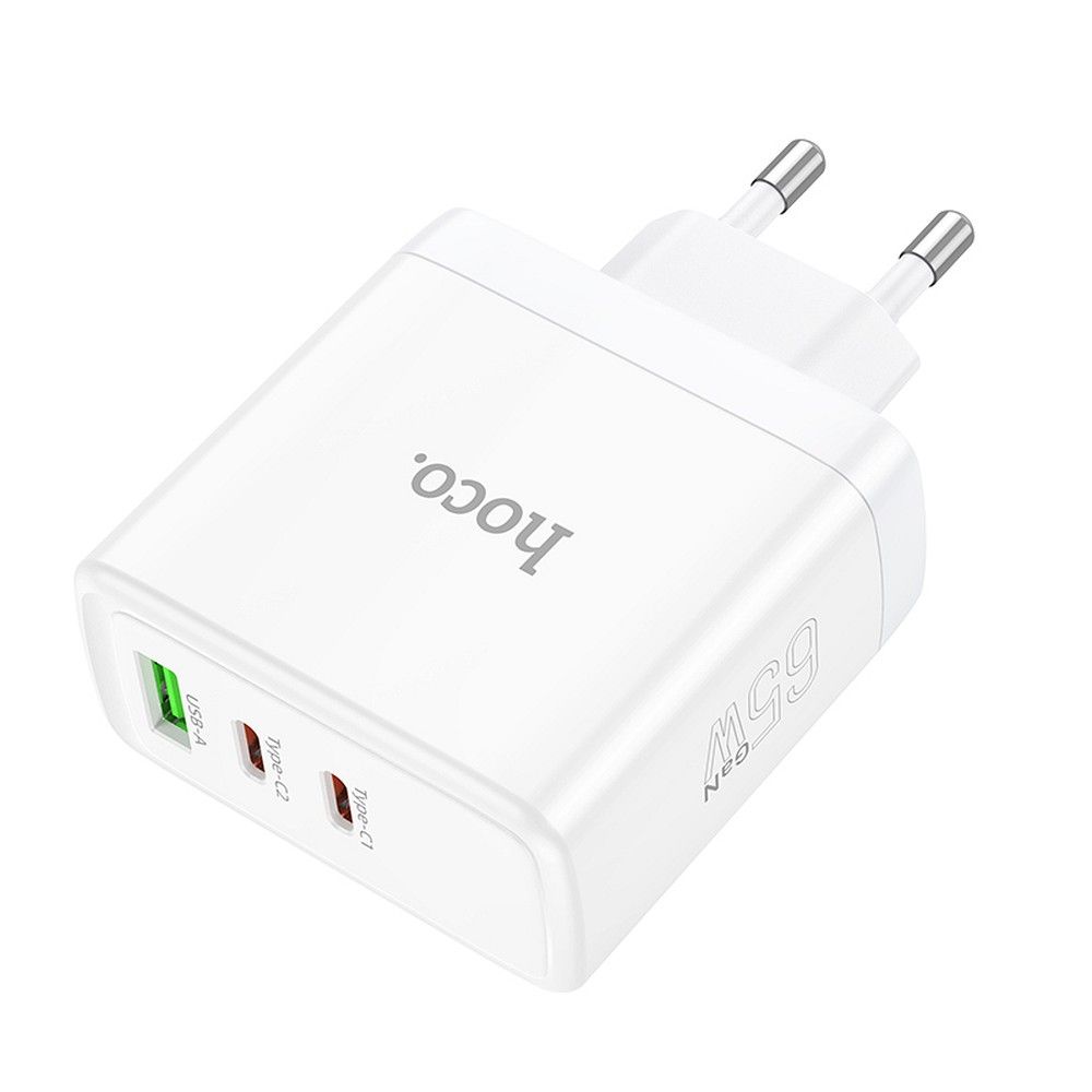 Netwerkoplader HOCO N30, 65W, 3.25A, 1 x USB-A - 2 x USB-C, Wit