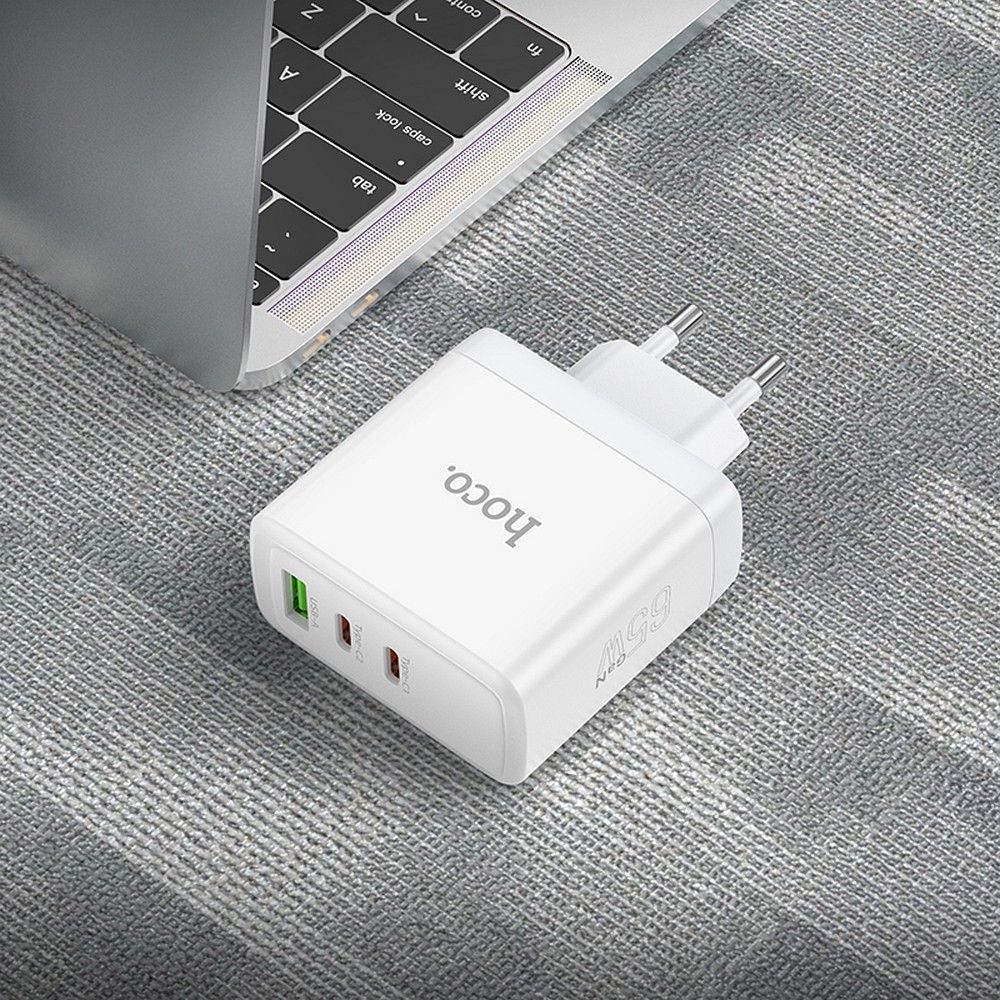 Netwerkoplader HOCO N30, 65W, 3.25A, 1 x USB-A - 2 x USB-C, Wit