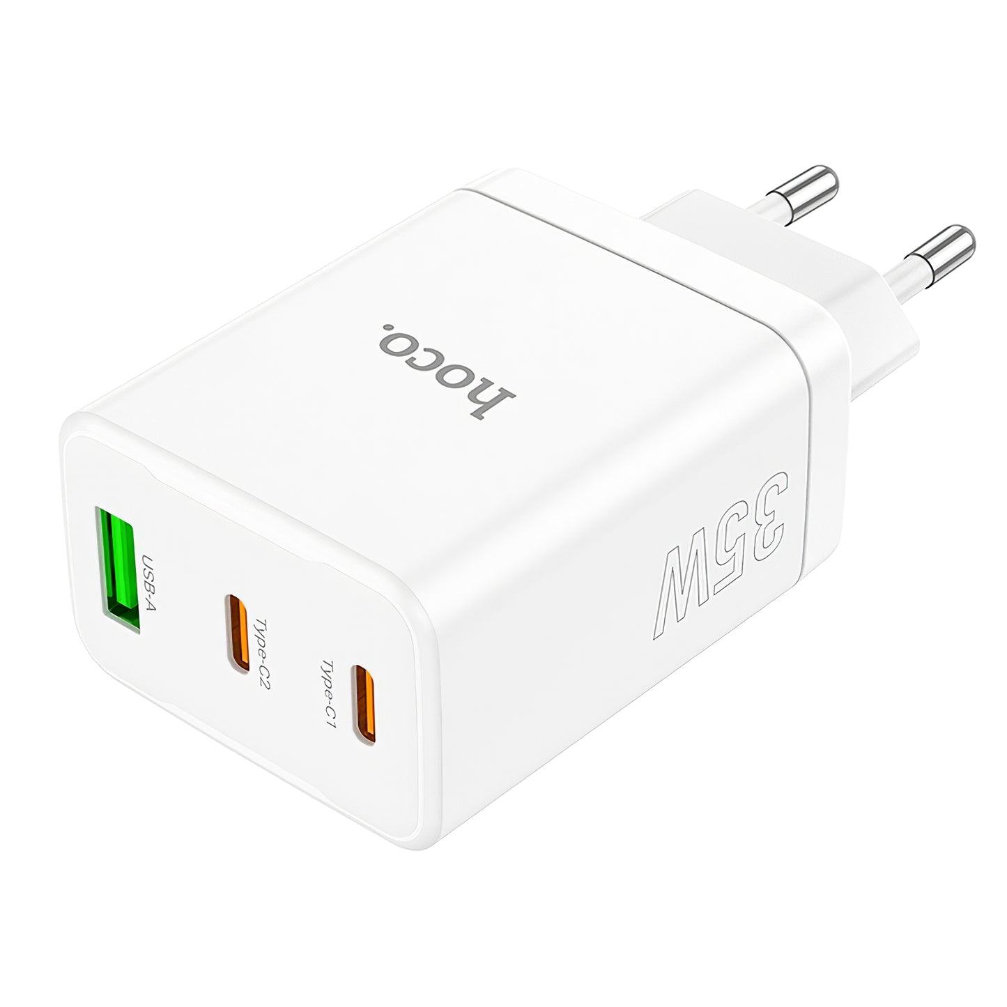 HOCO N33 Power Adapter, 35W, 3A, 1 x USB-A - 2 x USB-C, White