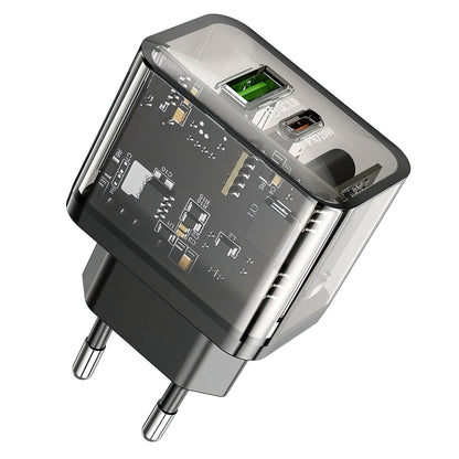 Netwerkoplader HOCO N34, 20W, 3A, 1 x USB-A - 1 x USB-C, Transparant