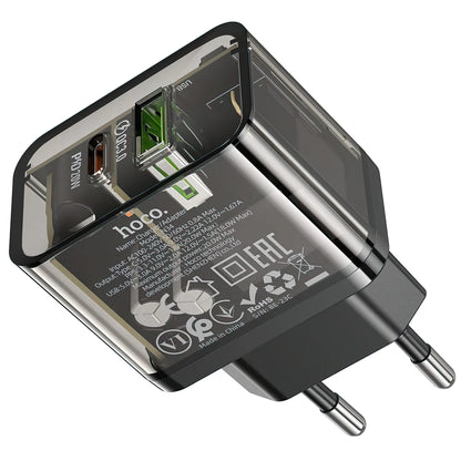 Netwerkoplader HOCO N34, 20W, 3A, 1 x USB-A - 1 x USB-C, Transparant