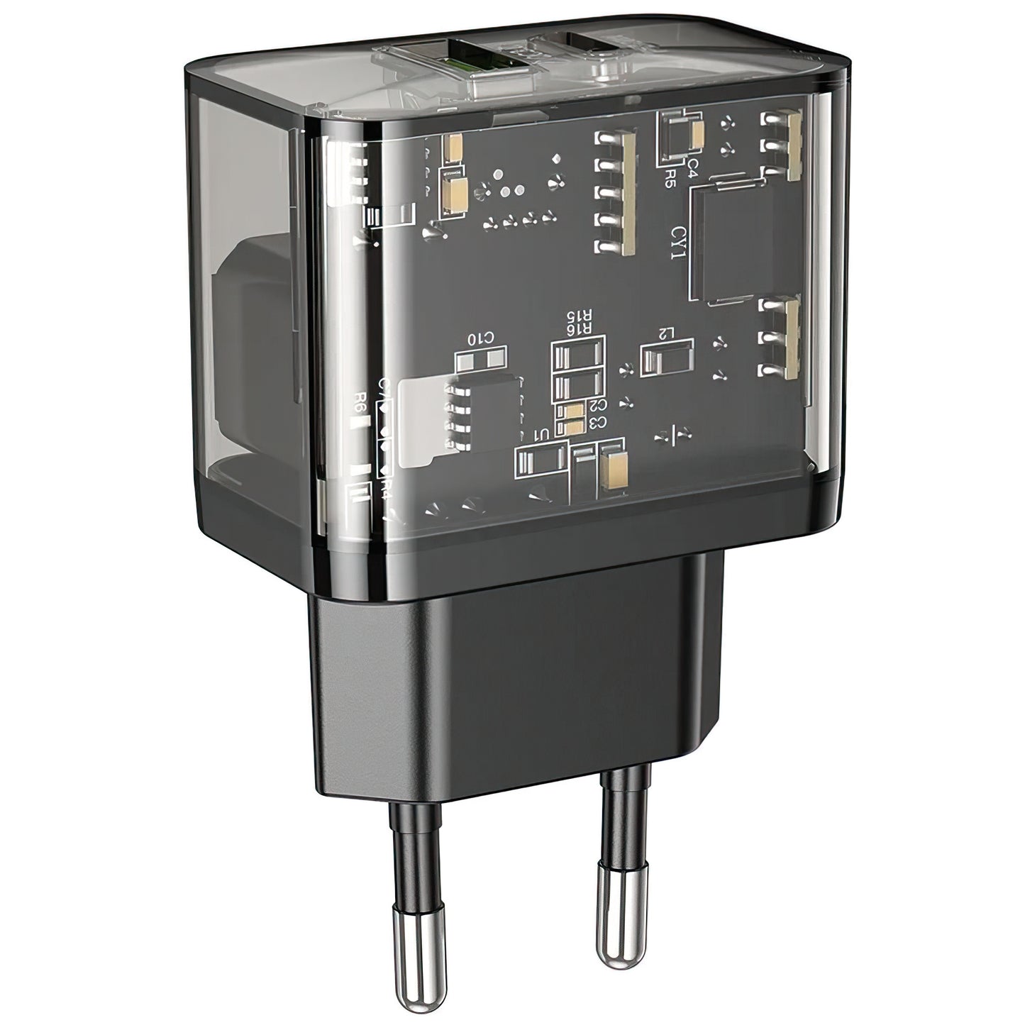 Netwerkoplader HOCO N34, 20W, 3A, 1 x USB-A - 1 x USB-C, Transparant