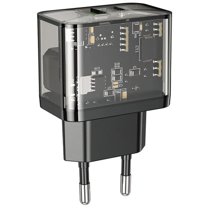 Netwerkoplader HOCO N34, 20W, 3A, 1 x USB-A - 1 x USB-C, Transparant