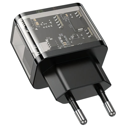 Netwerkoplader HOCO N34, 20W, 3A, 1 x USB-A - 1 x USB-C, Transparant