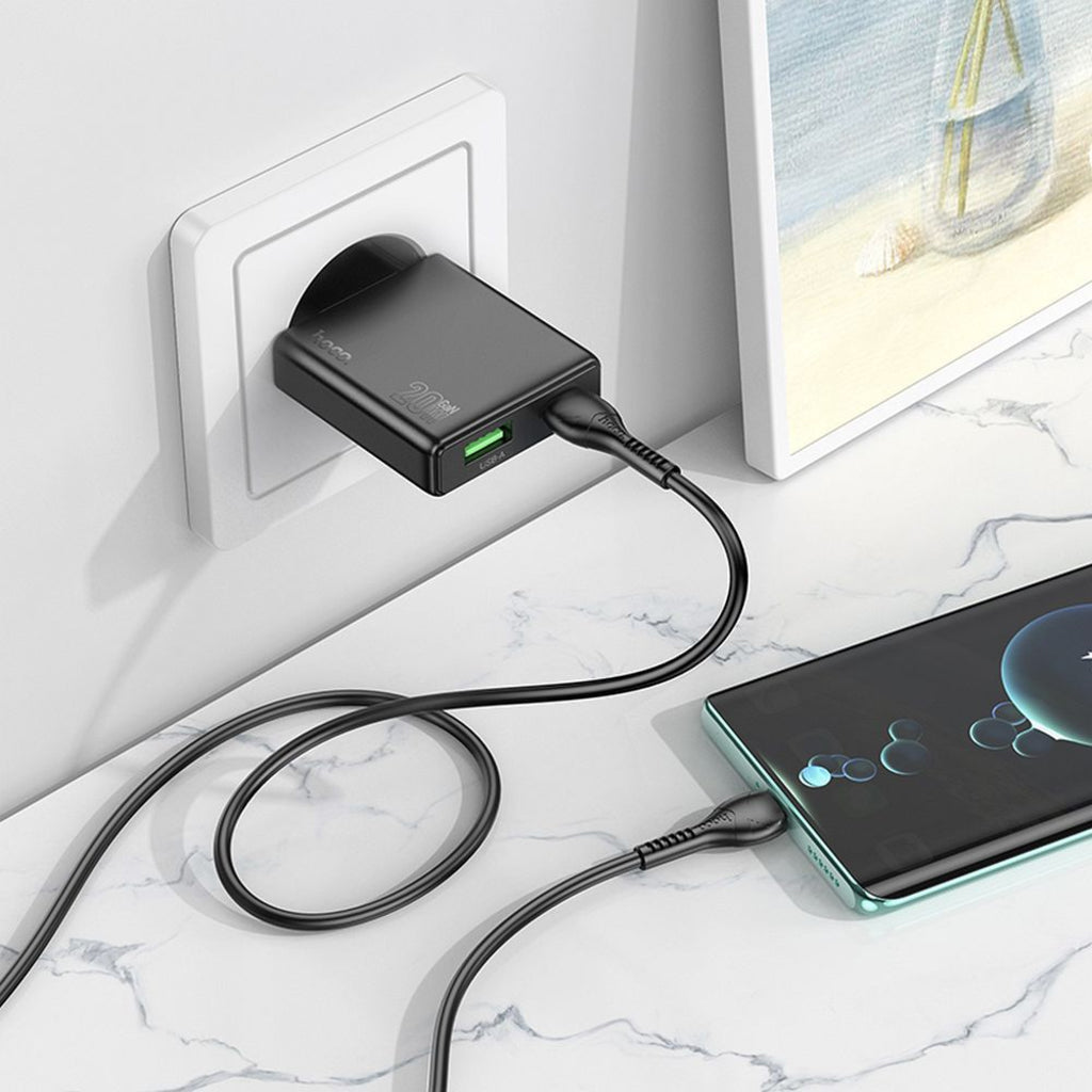 HOCO N38 Network Charger, 20W, 3A, 1 x USB-A - 1 x USB-C, Black