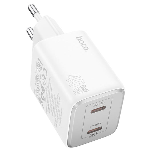 HOCO N42 Wall Charger, 45W, 3A, 2 x USB-C, White