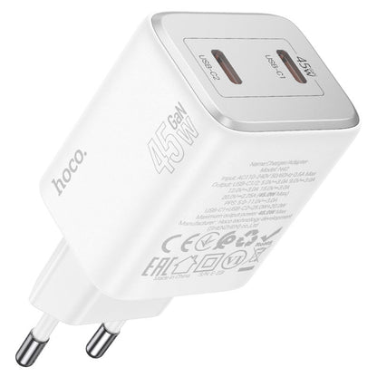 HOCO N42 Wall Charger, 45W, 3A, 2 x USB-C, White