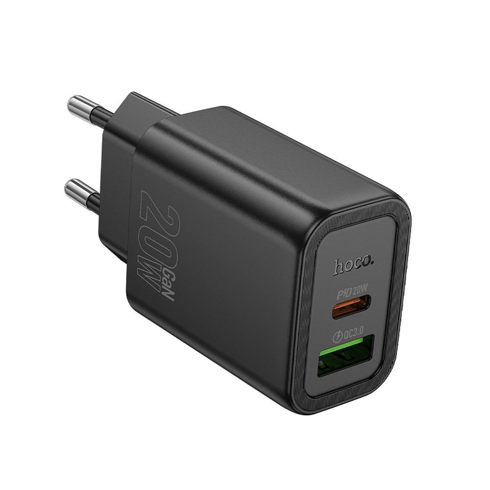 Netwerkoplader HOCO N61, 20W, 3A, 1 x USB-A - 1 x USB-C, Zwart