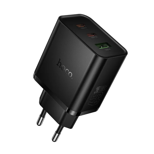 Netwerkoplader HOCO N75, 65W, 3A, 1 x USB-A - 2 x USB-C, Zwart