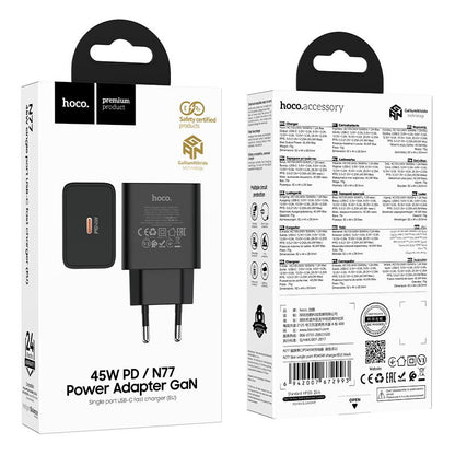 HOCO N77 Netlader, 45W, 3A, 1 x USB-C, Zwart