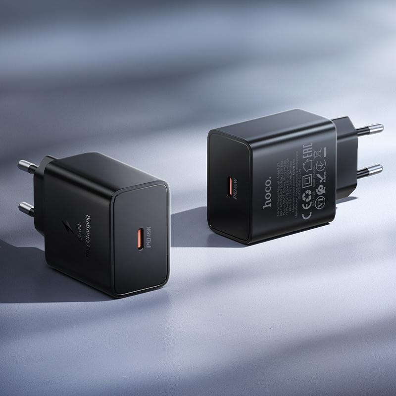 HOCO N77 Netlader, 45W, 3A, 1 x USB-C, Zwart