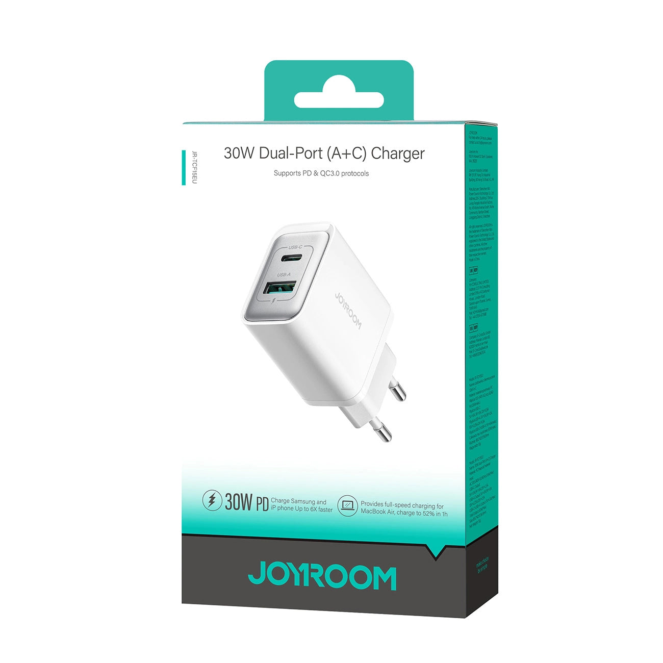 Netwerkoplader Joyroom JR-TCF15, 30W, 5A, 1 x USB-A - 1 x USB-C, Wit