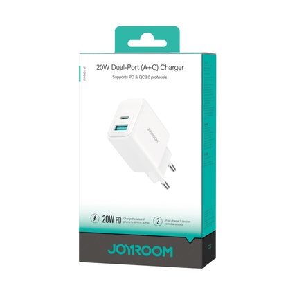 Netwerkoplader Joyroom JR-TCF21, 20W, 3A, 1 x USB-A - 1 x USB-C, Wit