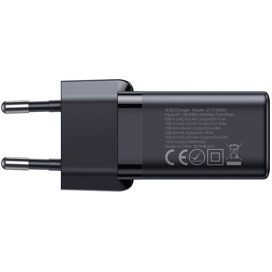 Joyroom JR-TCN03 Power Adapter, 24W, 2.4A, 4 x USB-A, Black