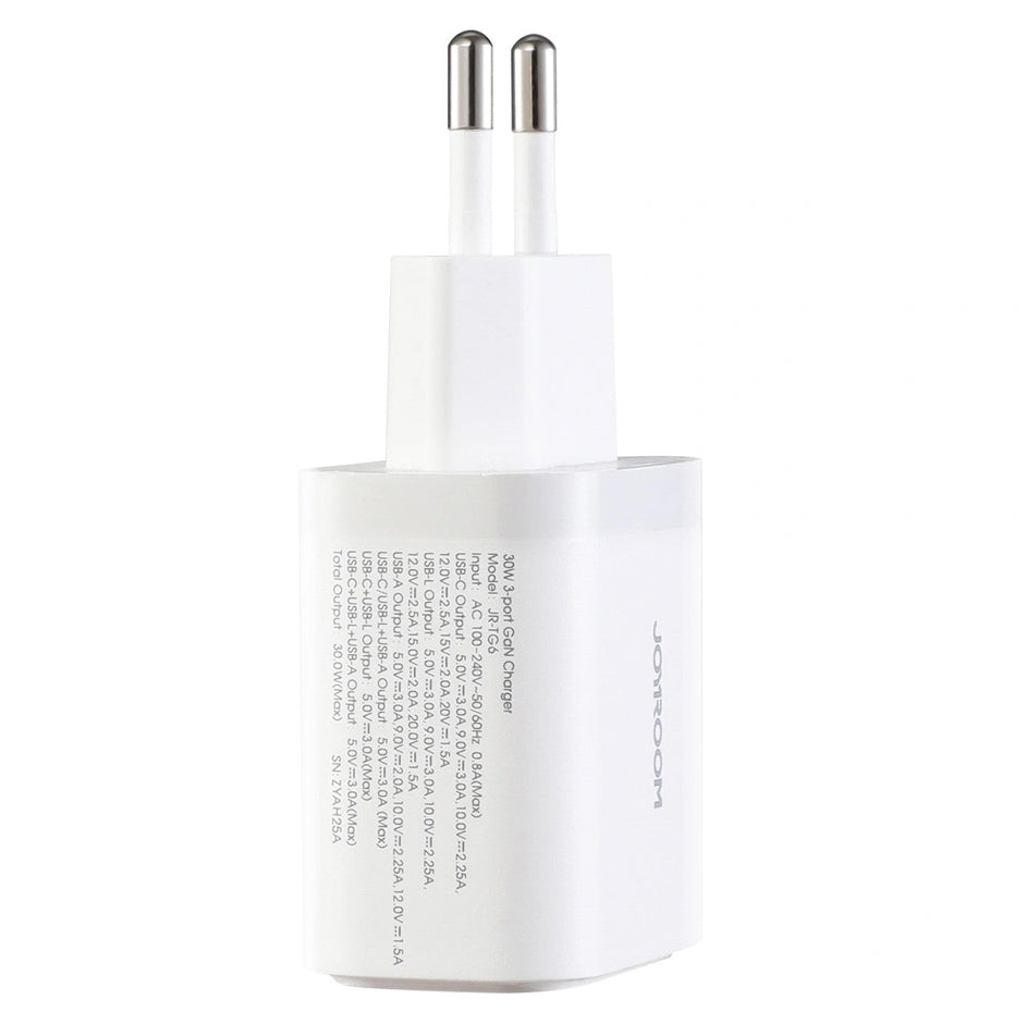Joyroom JR-TG6 Netlader, 30W, 3A, 1 x Lightning - 1 x USB-A - 1 x USB-C, Wit