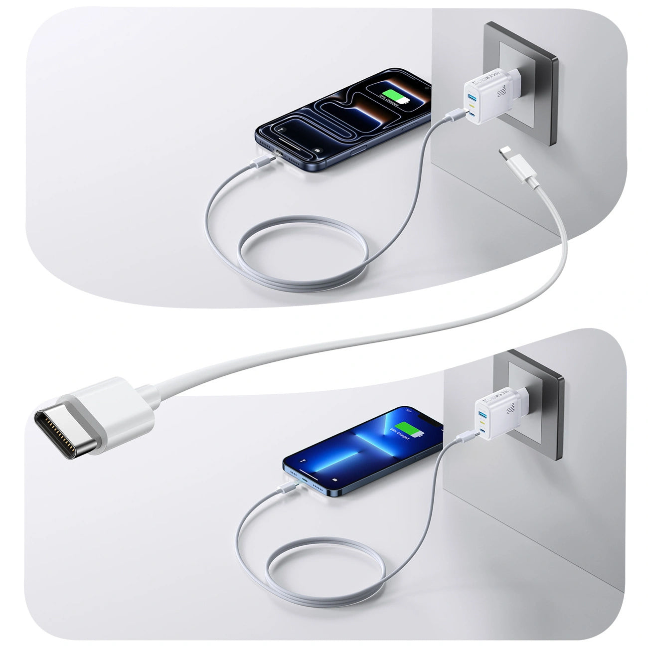 Joyroom JR-TG6 Netlader, 30W, 3A, 1 x Lightning - 1 x USB-A - 1 x USB-C, Wit