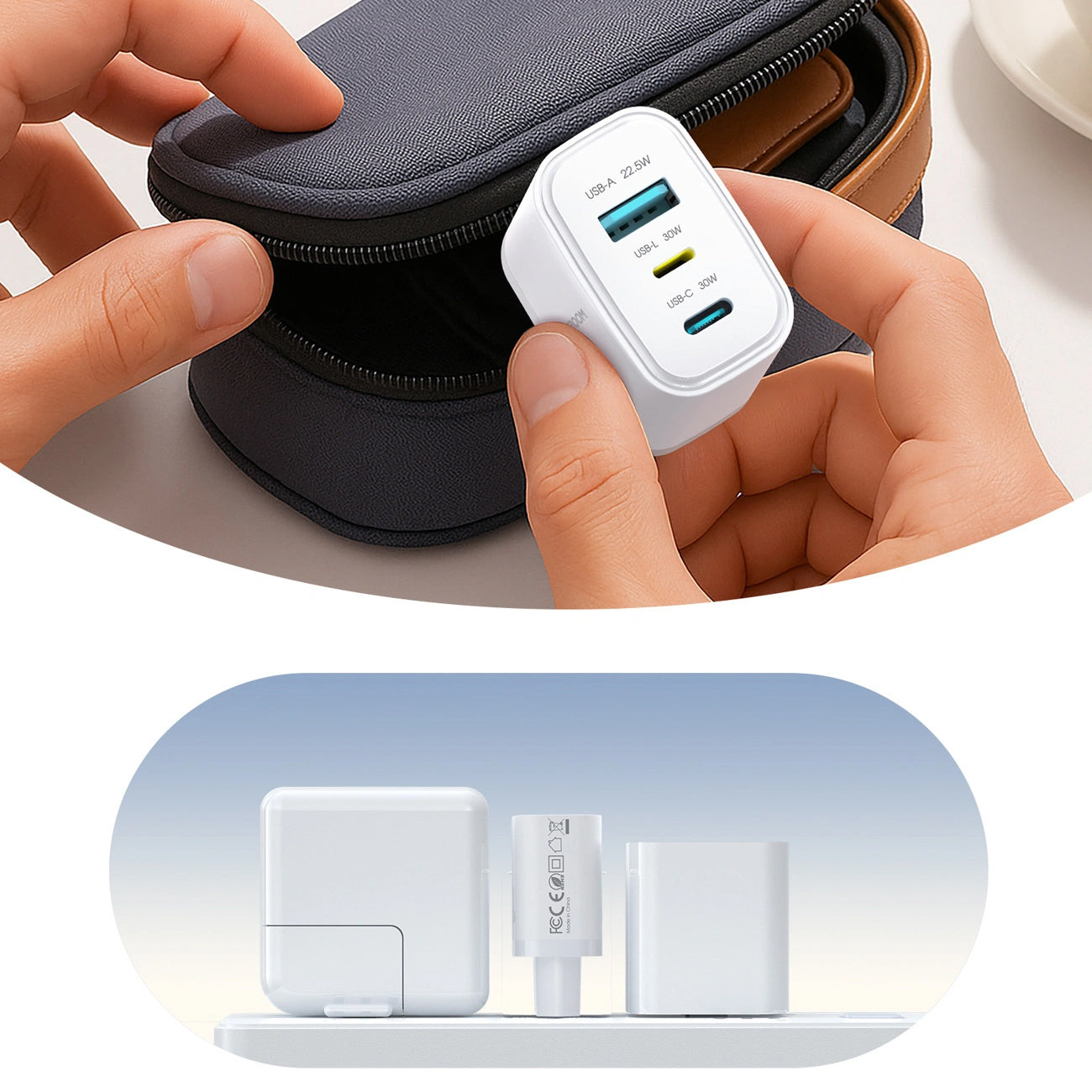 Joyroom JR-TG6 Netlader, 30W, 3A, 1 x Lightning - 1 x USB-A - 1 x USB-C, Wit