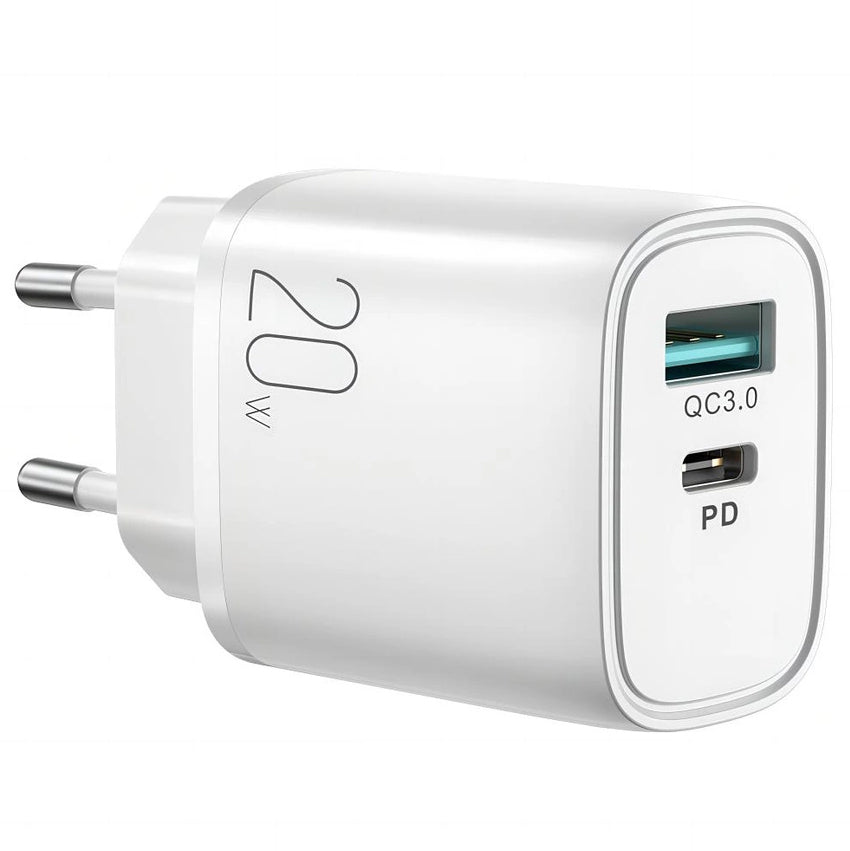 Joyroom L-QP2011 Power Adapter, 20W, 3A, 1 x USB-A - 1 x USB-C, White