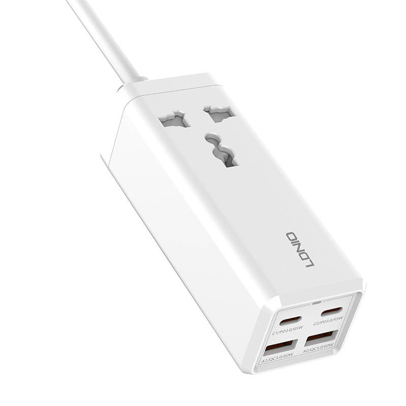 Ldnio SC1418 Wall Charger, 2500W, 5A, 1 x Socket - 2 x USB-A - 2 x USB-C, White