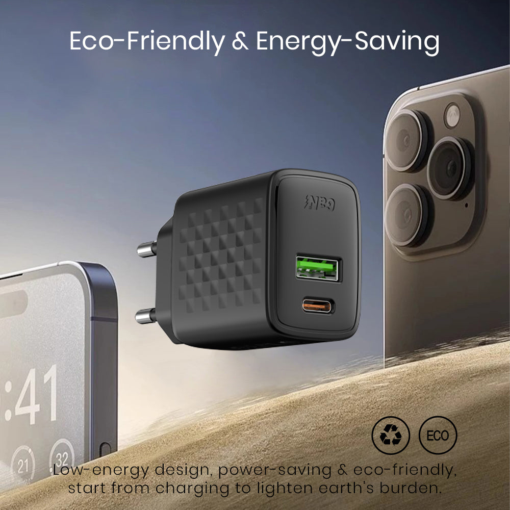 Lito LC15 Netwerkoplader, 20W, 3A, 1 x USB-A - 1 x USB-C, Zwart