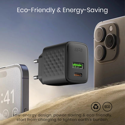 Lito LC15 Netwerkoplader, 20W, 3A, 1 x USB-A - 1 x USB-C, Zwart