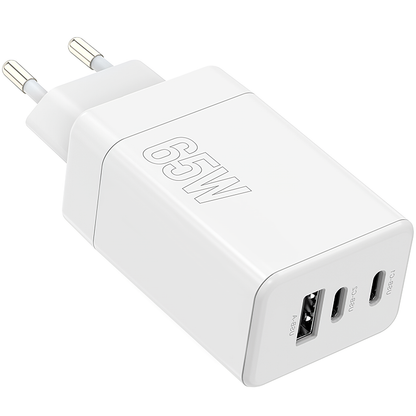 MaXlife MXTC-08-65ACC Power Adapter, 65W, 3A, 1 x USB-A - 2 x USB-C, White