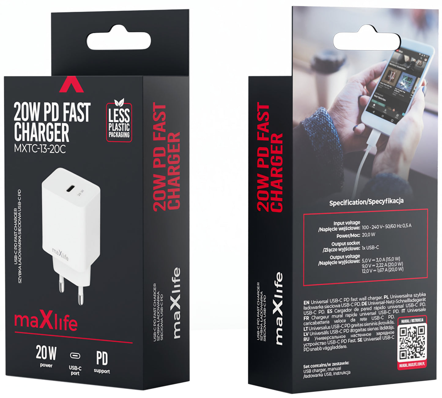 Netwerkoplader MaXlife MXTC-13-20C, 20W, 3A, 1 x USB-C, Wit