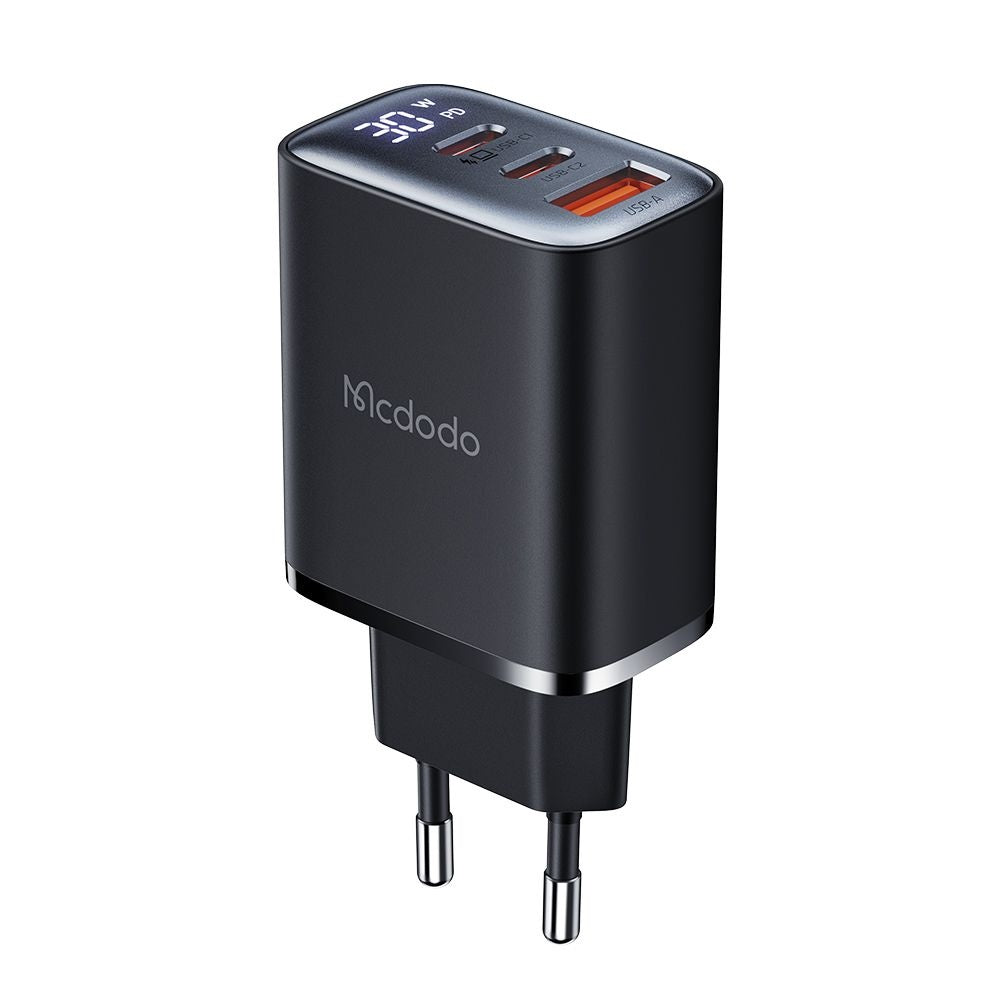 McDodo CH-2180 Netwerkoplader Display, 30W, 3A, 1 x USB-A - 2 x USB-C, Zwart