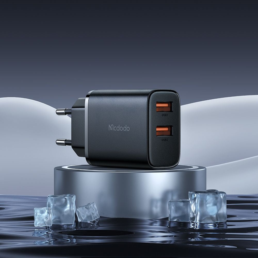 McDodo CH-5070 Beryllium Netwerkoplader, 12W, 2.4A, 2 x USB-A, Zwart