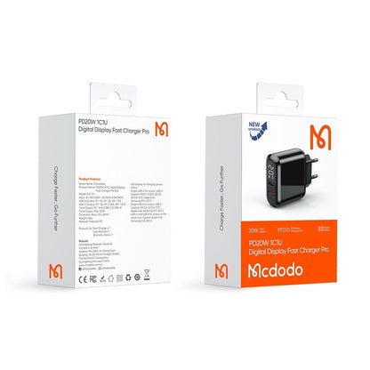 McDodo CH-7170 Chocolate Display Netwerkoplader, 20W, 3A, 1 x USB-A - 1 x USB-C, Zwart