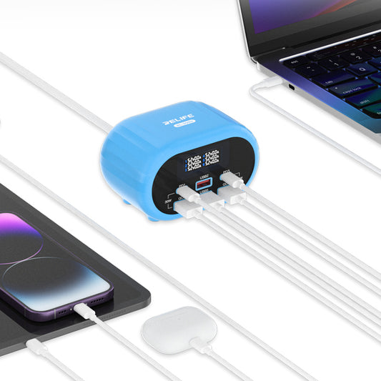 Relife RL-309U Station Charger, 72W, 5A, 2 x USB-C - 4 x USB-A, Blauw