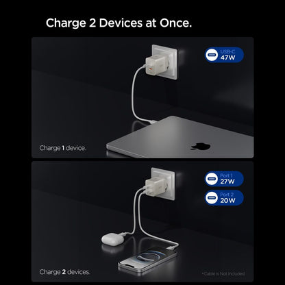 Spigen EE472EU Essential Netlader, 47W, 3A, 2 x USB-C, Titan Grijs ACH10451