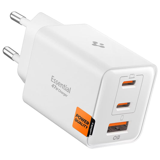 Spigen EE473EU Essential Netwerkoplader, 47W, 3A, 1 x USB-A - 2 x USB-C, Wit ACH09464