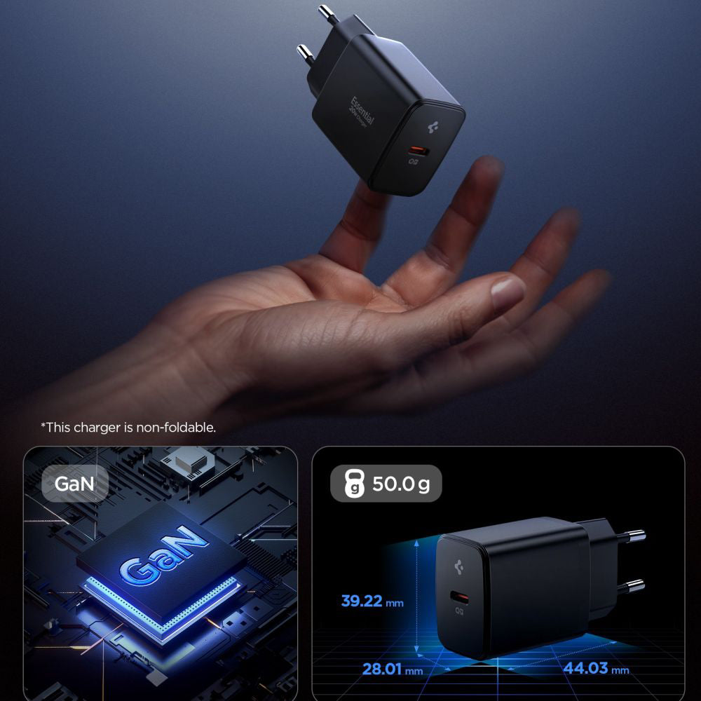 Spigen Essential Netwerkoplader, 20W, 3A, 1 x USB-C, Zwart