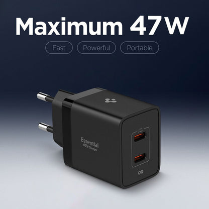 Spigen Essential Network Charger, 47W, 3A, 2 x USB-C, Black ACH09457