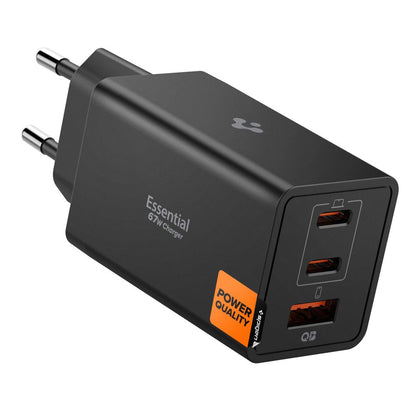 Spigen Essential Netwerkoplader, 67W, 3.25A, 1 x USB-A - 2 x USB-C, Zwart