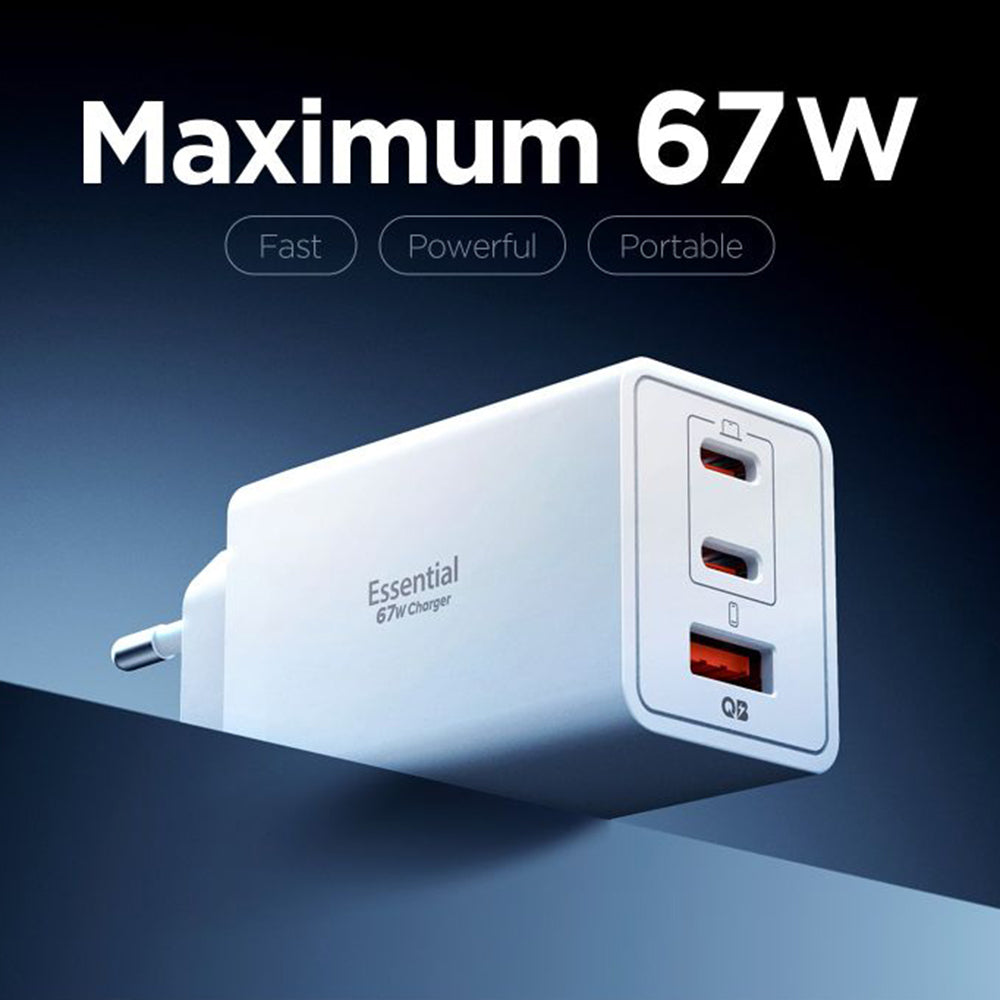 Spigen Essential Netwerkoplader, 67W, 3.25A, 1 x USB-A - 2 x USB-C, Wit ACH08710