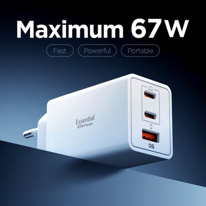 Spigen Essential Netwerkoplader, 67W, 3.25A, 1 x USB-A - 2 x USB-C, Wit ACH08710
