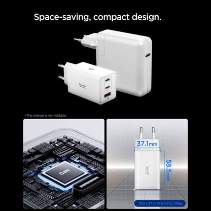 Spigen Essential Netwerkoplader, 67W, 3.25A, 1 x USB-A - 2 x USB-C, Wit ACH08710